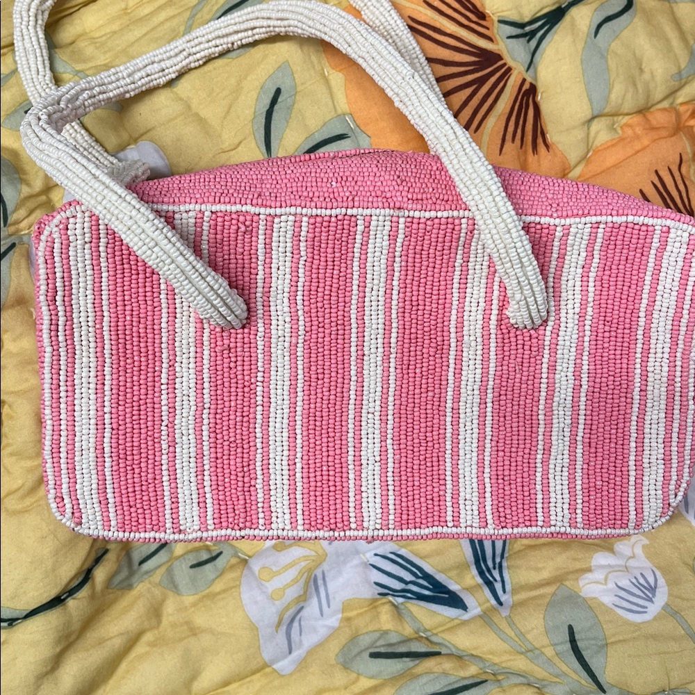 Anthropologie Pink Beaded Stripe Tote Bag - Elegant Women's Handbag - Picture 6 of 9
